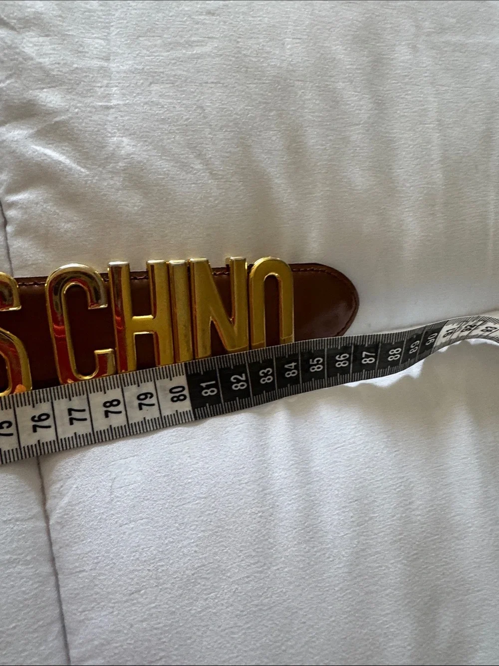 Moschino Brown Leather Logo Belt with Gold Tone Letters